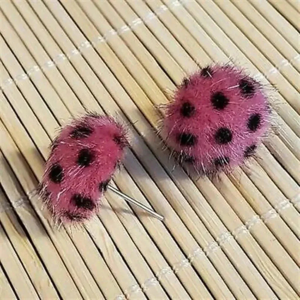 Handmade Faux Fur Fuzzy Polka Dot Earrings Pink Black